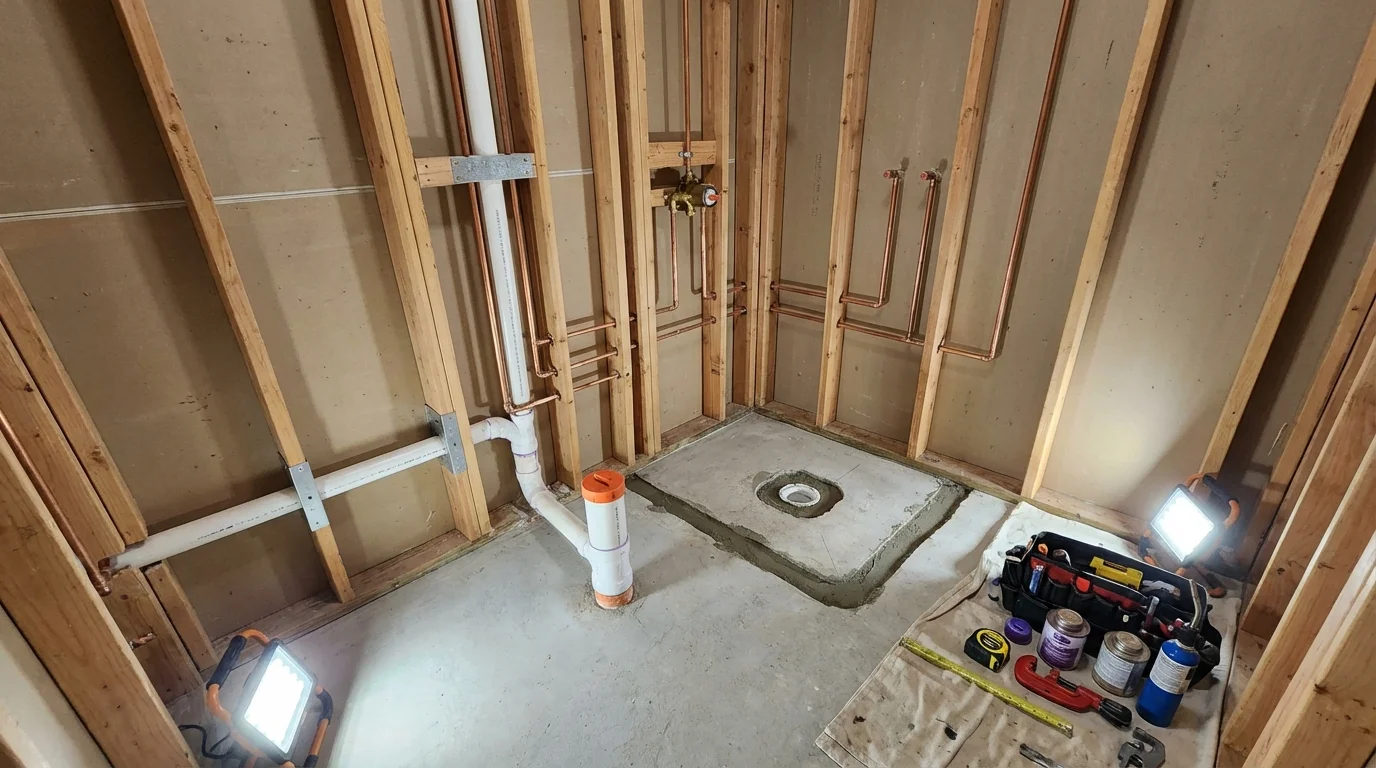Bathroom rough-in plumbing during remodel by Johns Plumbing LLC in Wheeler