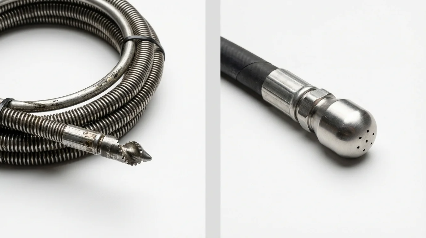 Drain snake cable and hydro jetting nozzle used for drain cleaning in Wheeler, TX