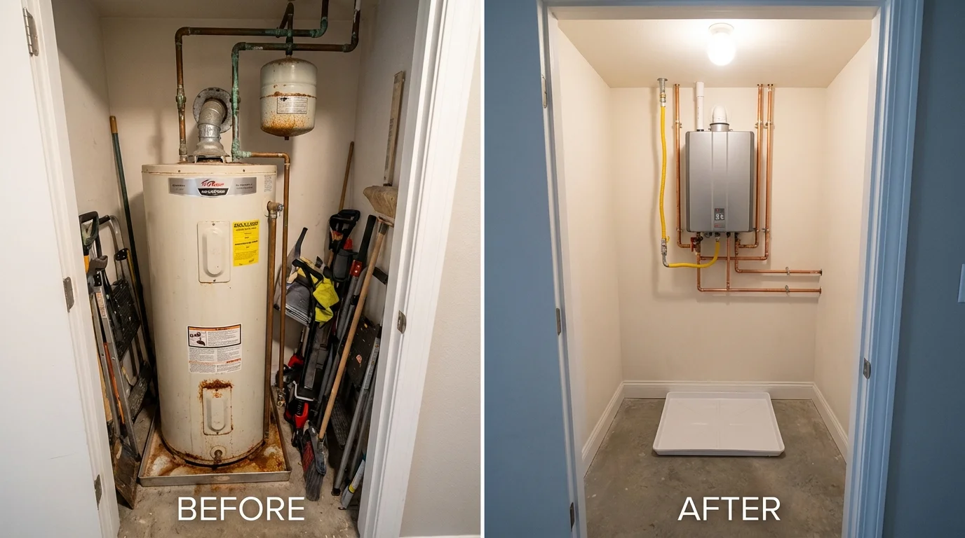 Tank water heater versus wall-mounted tankless unit comparison for Wheeler, TX homeowners