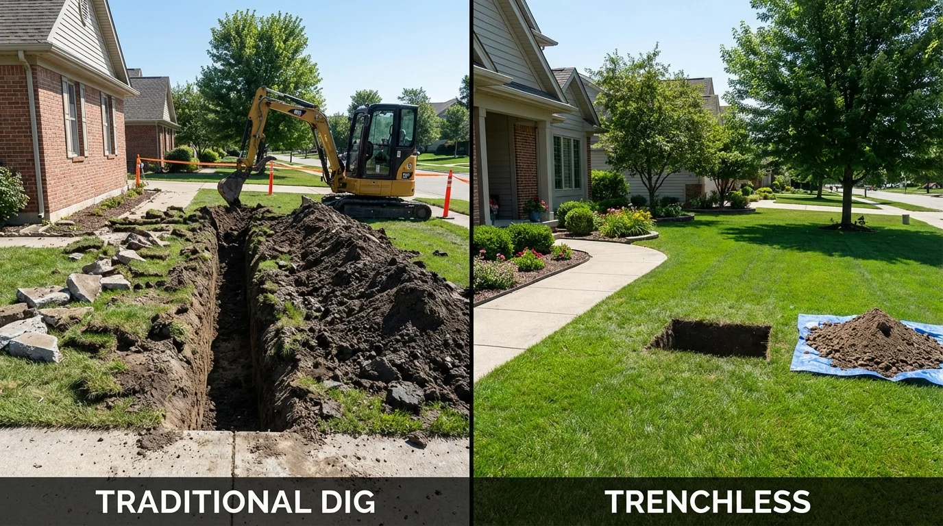 Trenchless sewer repair with minimal yard damage versus traditional excavation in Wheeler, TX